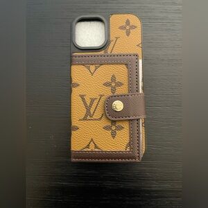 Brown and Tan Monogram iPhone 15  wallet Case